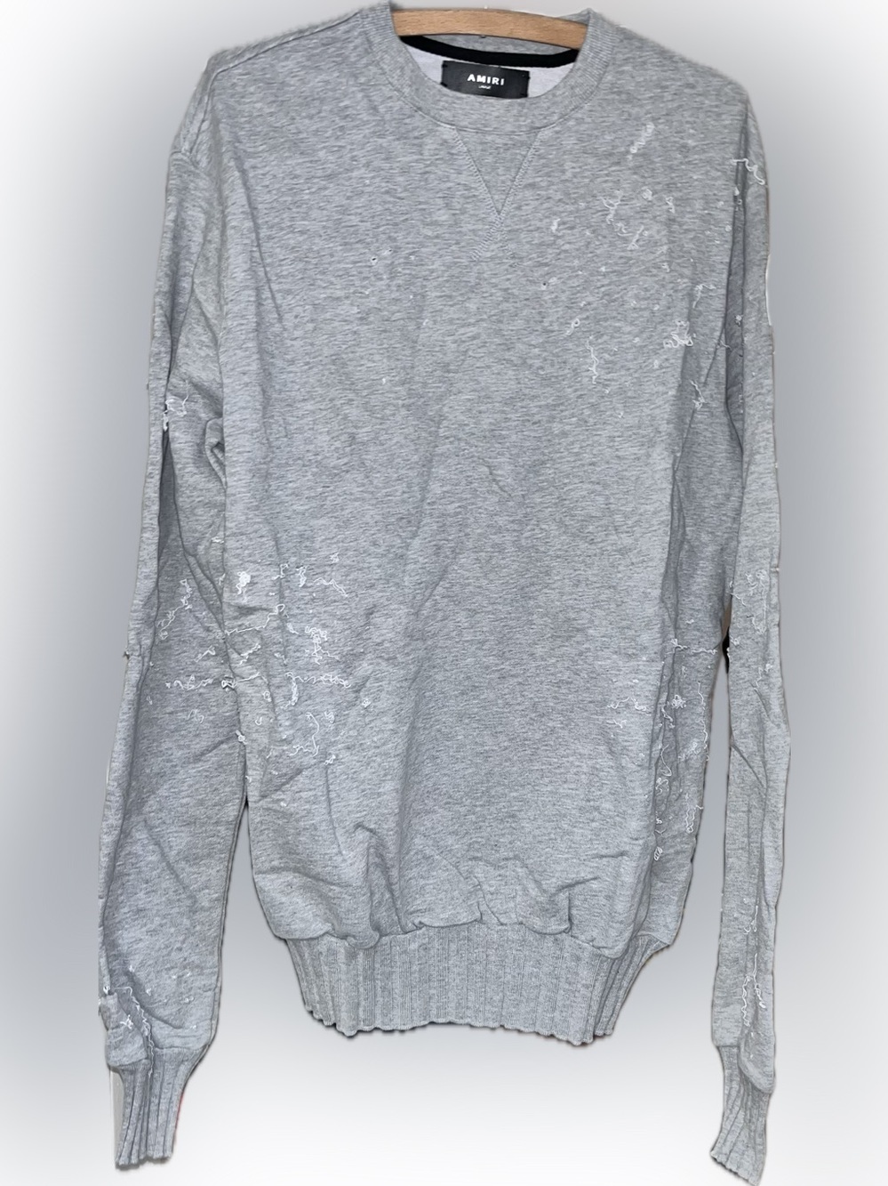 Amiri tattered NWOT distressed polo crew neck large oversized slightly gray nwot